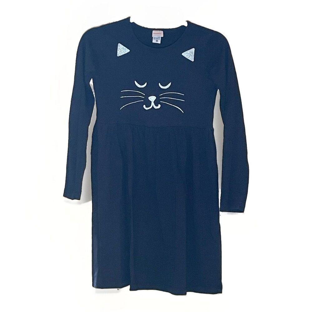 Hanna Andersson Dress 12 Cat Cotton Black Silver Glitter Ears Halloween Kitty